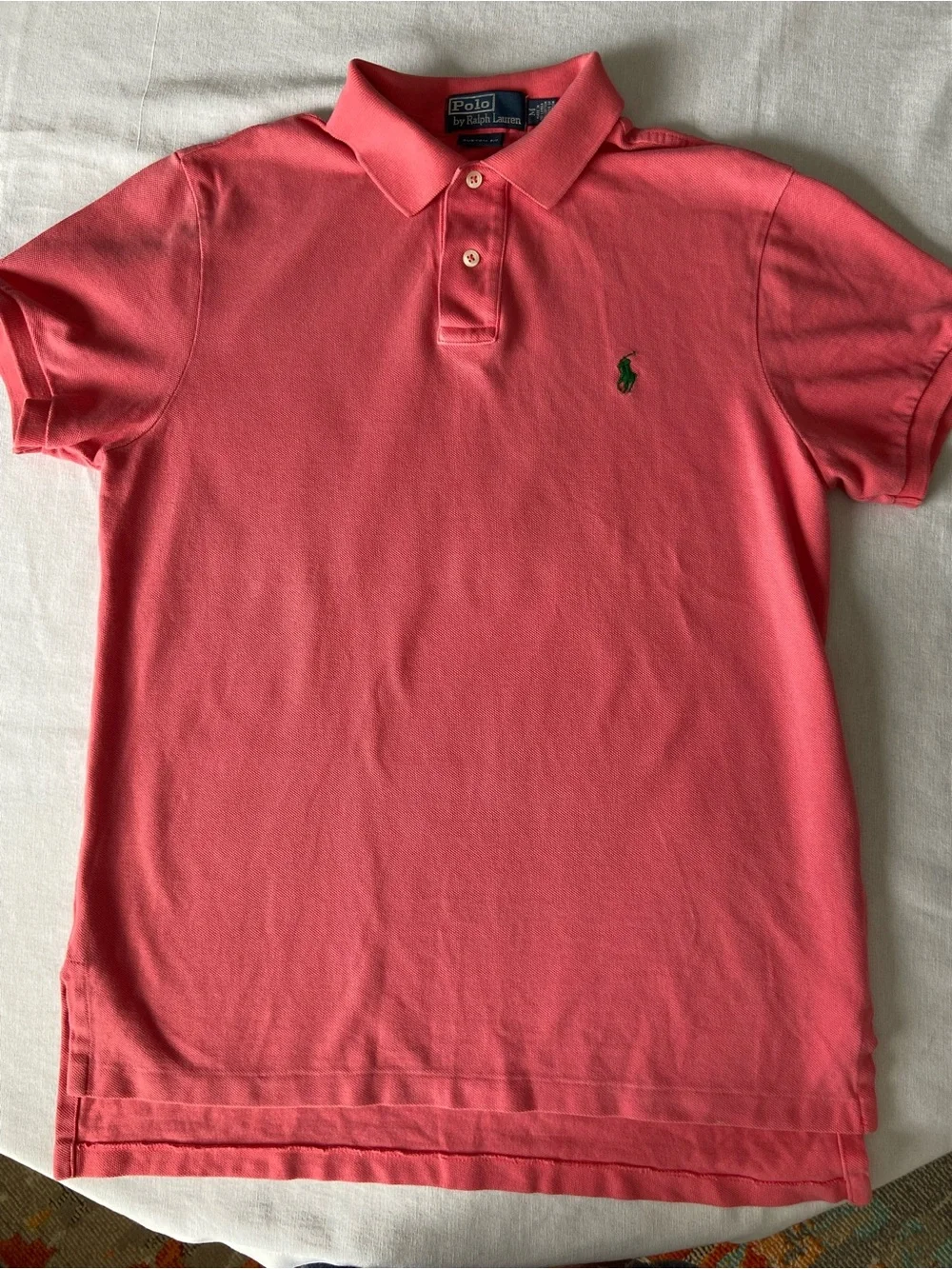 Ralph Lauren Men’s Coral Pink Polo with Green Logo